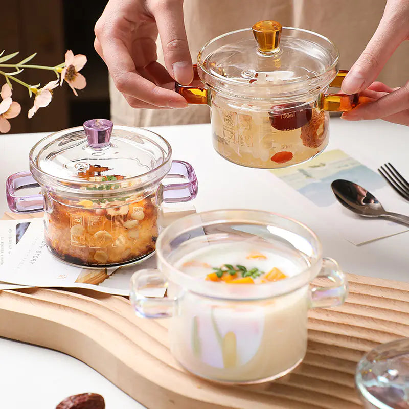 Olla de sopa de vidrio de borosilicato resistente al calor para fideos