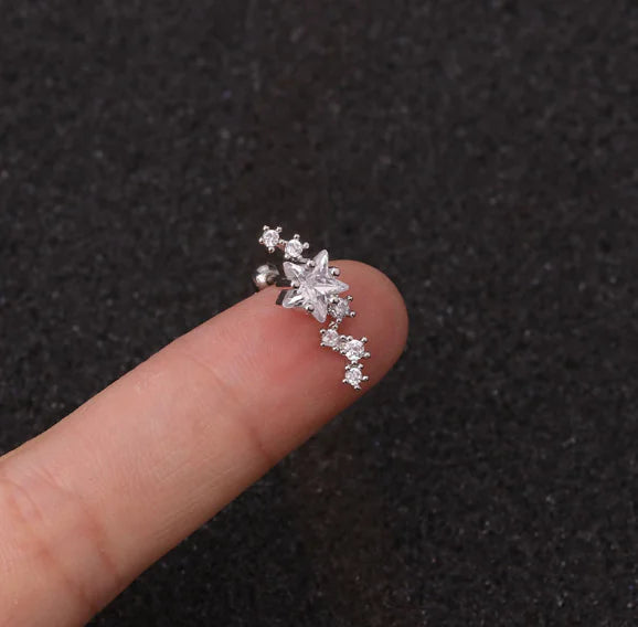 Pendientes de rosca de acero inoxidable Star Zirconia (perforados)