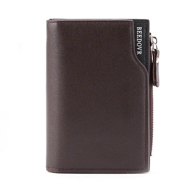 محفظة رجالية عتيقة بسحاب مع جيب للعملات المعدنية وحامل للبطاقات 