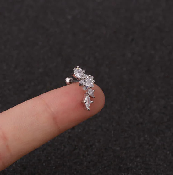 Pendientes de rosca de acero inoxidable Star Zirconia (perforados)