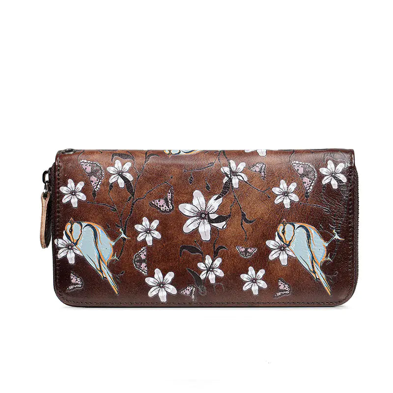 Billetera con cremallera de cuero para mujer vintage