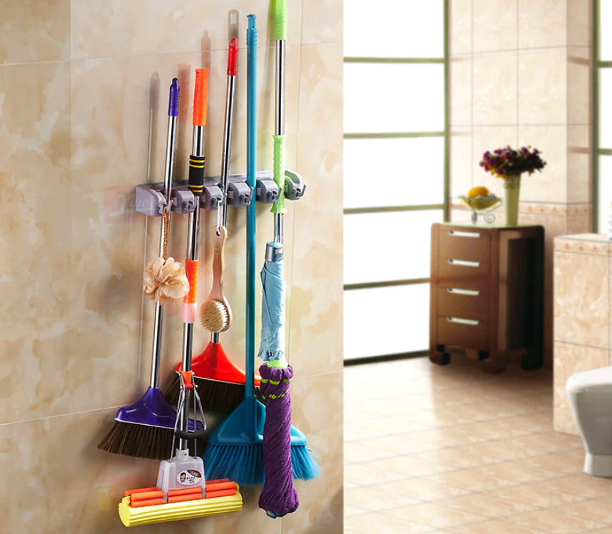 Multifuncional Mop gancho y soporte para puerta de baño