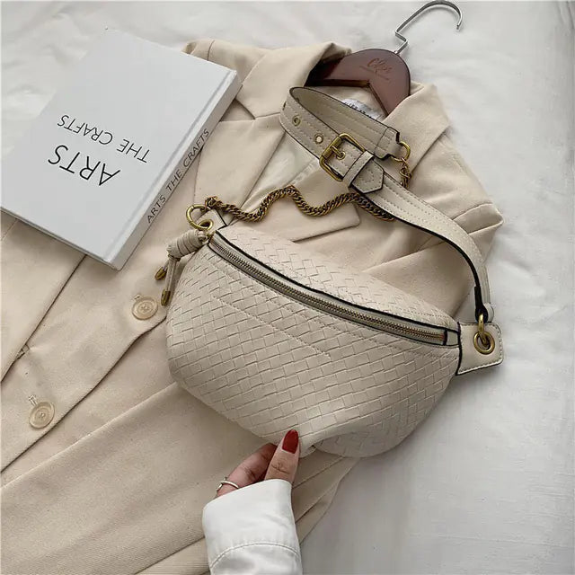 Bolso de cintura de cuero y bandolera de lujo para mujer