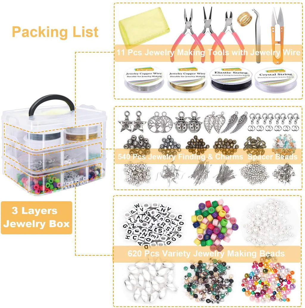 Kit de fabricación de joyería con 1171 piezas de cuentas y herramientas