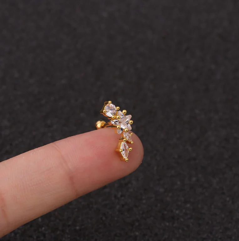 Pendientes de rosca de acero inoxidable Star Zirconia (perforados)