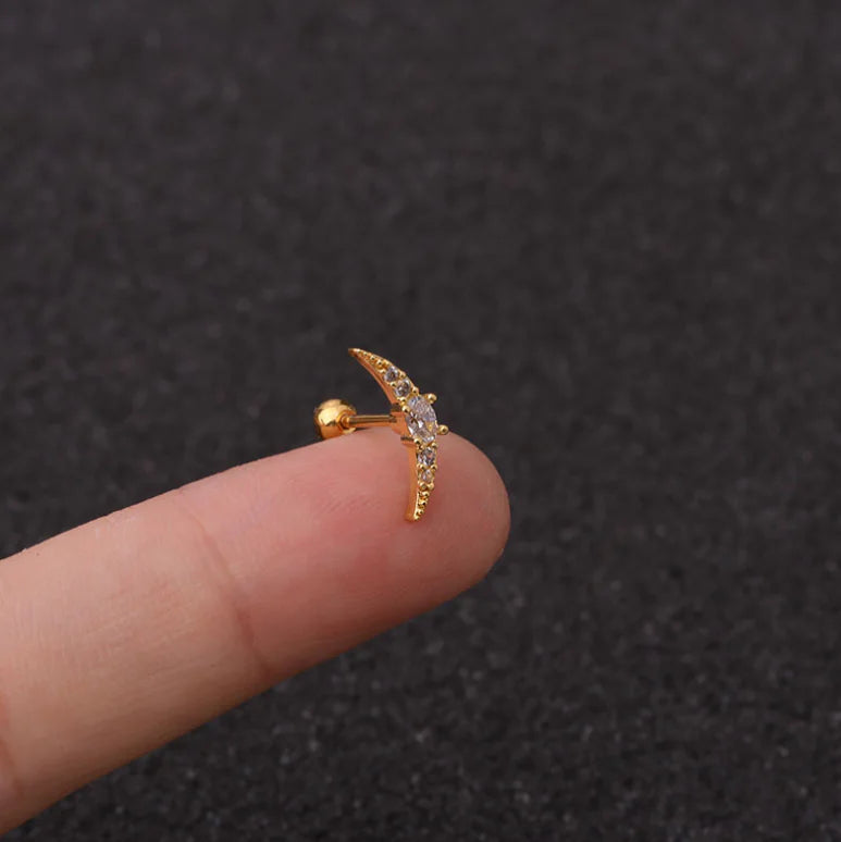 Pendientes de rosca de acero inoxidable Star Zirconia (perforados)