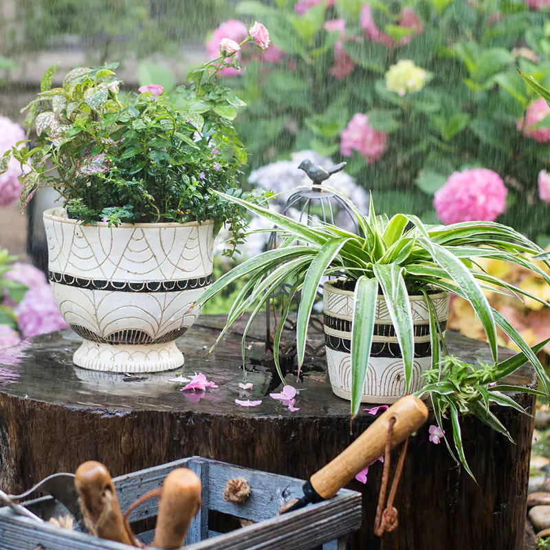 أصيص زهور طويل بنقوش مصرية لتزيين الحديقة