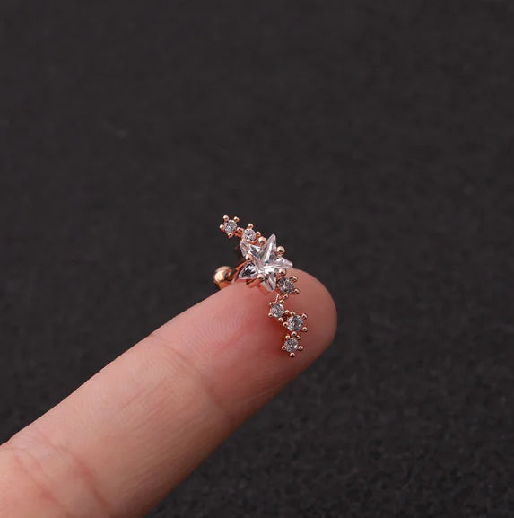 Pendientes de rosca de acero inoxidable Star Zirconia (perforados)