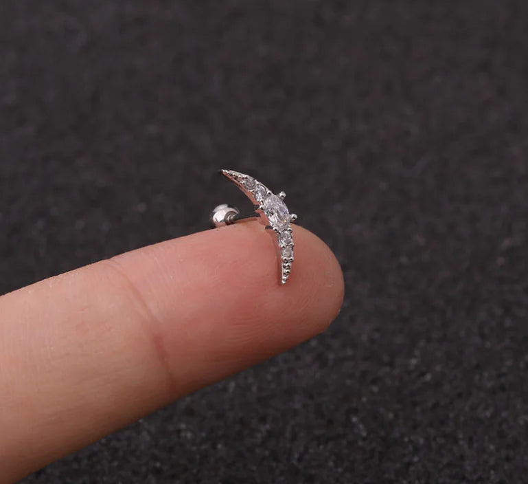 Pendientes de rosca de acero inoxidable Star Zirconia (perforados)